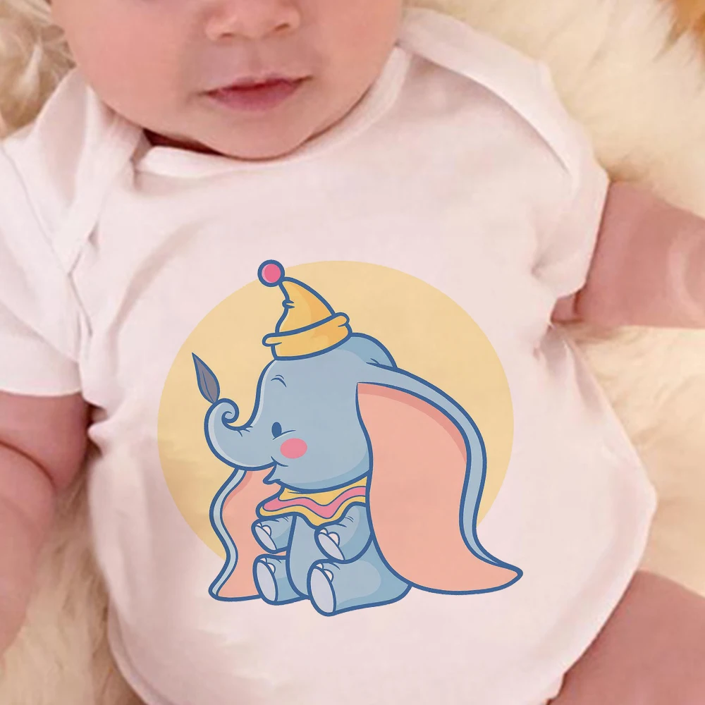 

Elephant Dumbo Cartoon Printed Newborn Jumpsuit Short Sleeve Tops Kawaii Graphic Baby Bodysuits Infant Clothing Dropship
