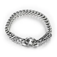 Charm Snake Head Bracelet Men's Stainless Steel Shiny Snake Charm Link Chain Bracelets Punk Long Skull Bracelets For Men