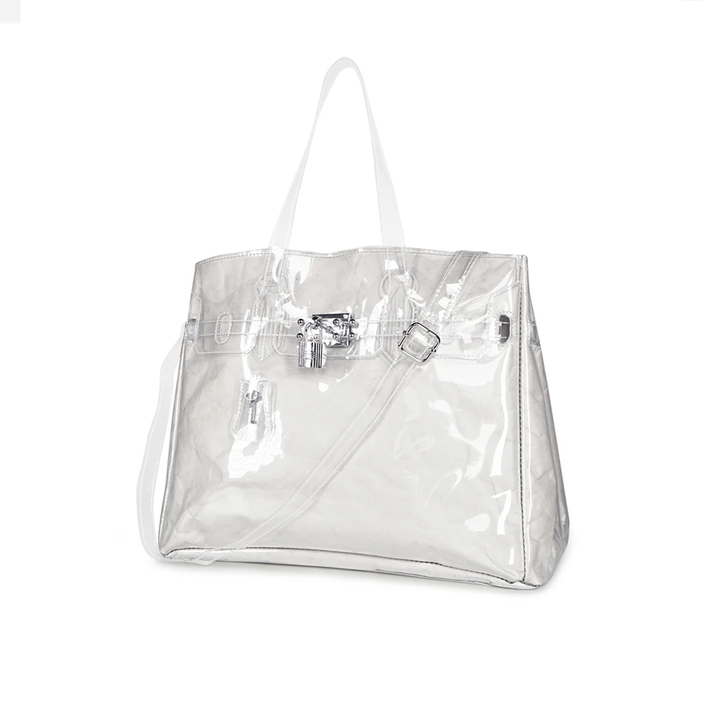 

Women Transparent Bag PVC Leather Shoulder Bags Kraft Paper Lady Crossbody Shoulders Bags Large Tote Shopper Jelly Bag 2019 New
