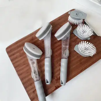 

Removable Long Handle Pot Brush Dish Bowl Washing Cleaning Scrubber Kitchen Automatic Sink Dish Brush Dispenser Sponge Soap