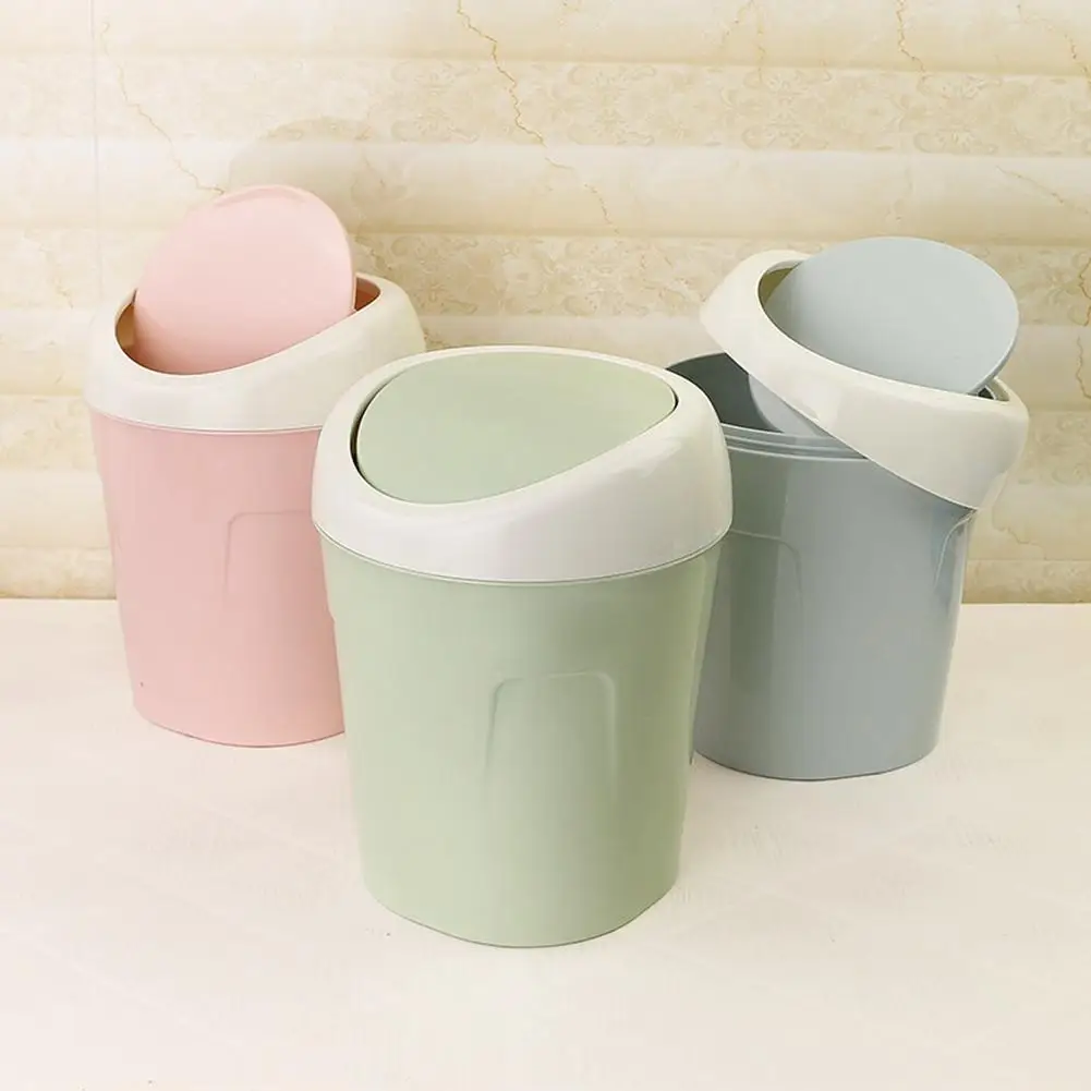 

Trash Can Plastic Flip Lid Table Bedside Waste Bins Dust Bin Desktop Storage Holder Home Storage OrganizerConvenient To Use