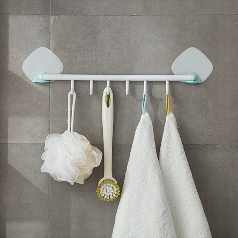 Zhangji Handy Seamless adhesive 6 hooks PP rack Bathroom Shelf housekeeper storage Corner Shelves No nail rotatable Wall Shelf