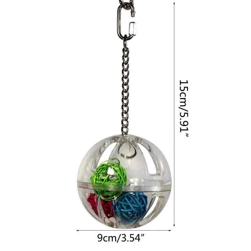 Parrot Chew Toy Hanging Foraging Ball with Balls Inside Bird Cage Acrylic Stand GXMA