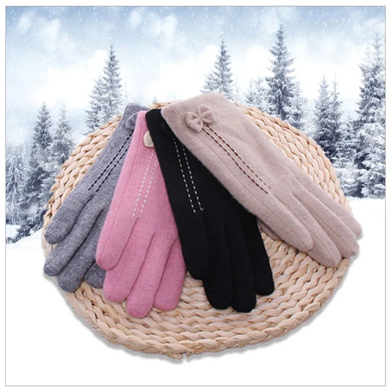 

New Fashion Ladies Winter Cashmere Gloves High-End Fashion Touch Screen Wool Windproof and Cold-Proof Warm Gloves
