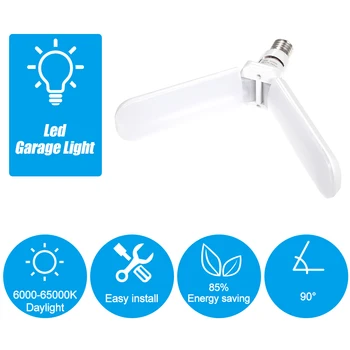 

Portable Collapsible LED Lamp Bulb Energy Saving Deformable Lamp Cold White Bulbs Two Leaves Light 30W 85-265V 6000-6500K