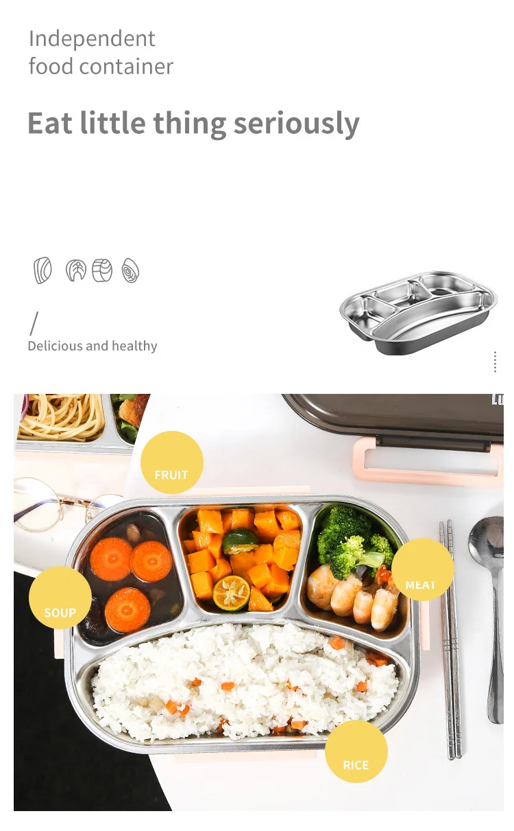 Quality Lunch Box Stainless Steel Bento Leakproof Lunch Box For Kid Portable Microwave Heating Food Containers Box Tableware