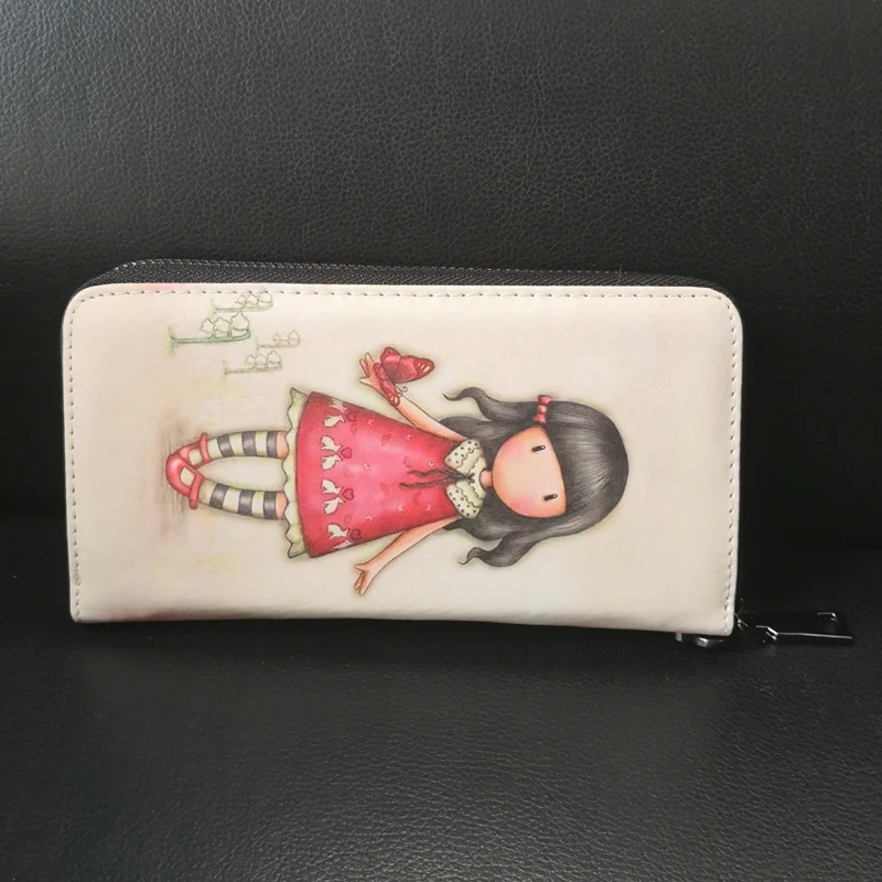 Cartera larga con estampado de dibujos animados para mujer, billetera de lona de alta calidad, duradera, estándar, de gran capacidad