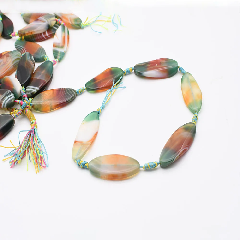 2strands/lot Smooth Oval green glossy agate natural stone beads made DIY necklace jewelry 15