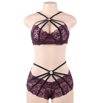 

Plus Size Women Sexy Plus Size Black Lace Lingerie Underwear Lntimate Ladies Brief Sets Sexy Bra Deep V Wire Free Femme Bras