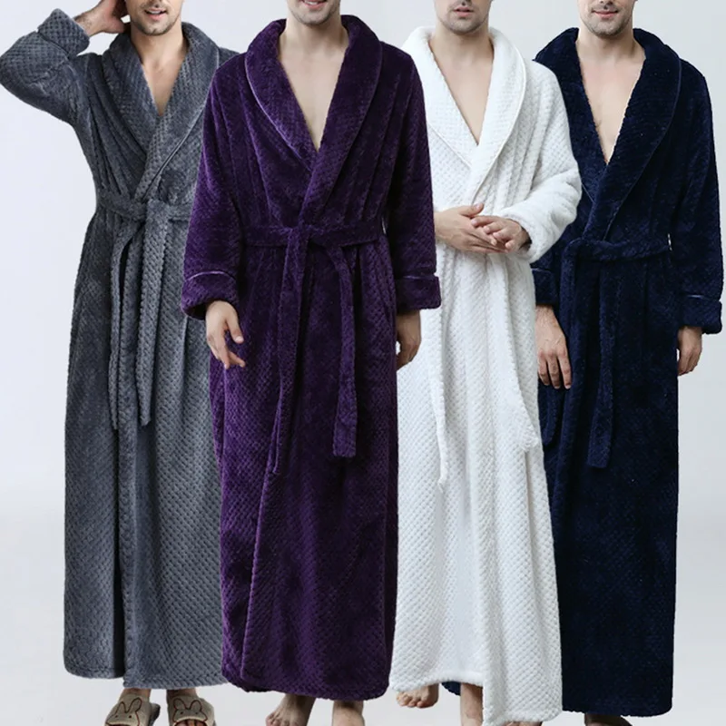 Shujin Men pajamas Confrot Robe Soft Absorbent Lightweight Long Kimono Flannel Spa Bathrobe Men Coral fleece bathrobe bathing