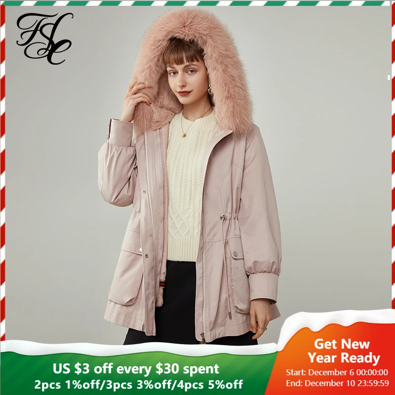 Женская меховая куртка fansilзанен теплая зимняя с большим карманом и воротником из