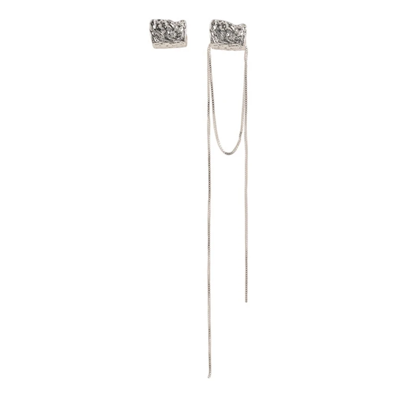 Asymmetrical fringe earrings long female French chain temperament wrinkled texture square accessories