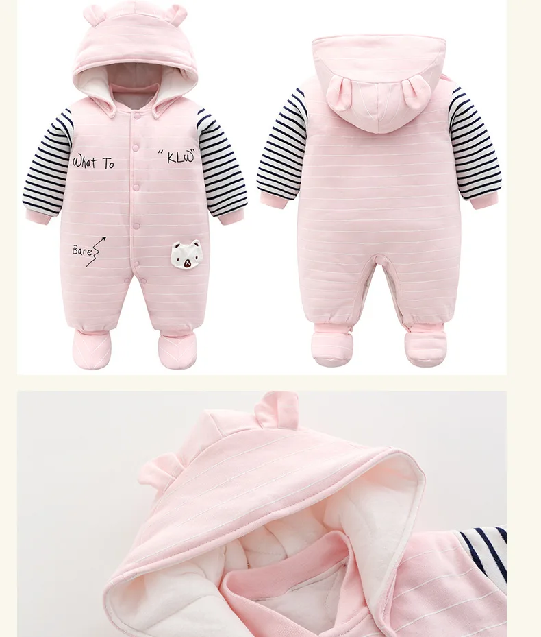 Tanie 2019 nowe dziecko jesień odzież noworodka chłopcy dziewczyny zima pogrubienie kombinezon wydrukowano Cartoon wspinaczka stopy ciepłe odzież bawełniana