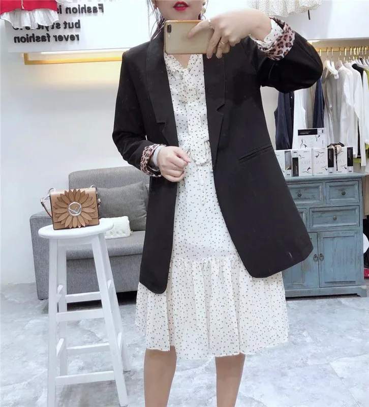 

2019 Black Small Suit Woman Loose Coat Fall Waist Man's Suit Jacket Woman