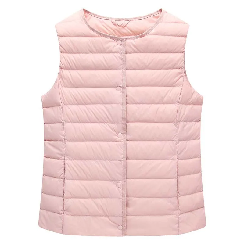 Autumn& Winter New Style down Vest Women's Thin Short Stand Collar Large Size Inner Wearing Waistcoat Vest Outer Wear Vers