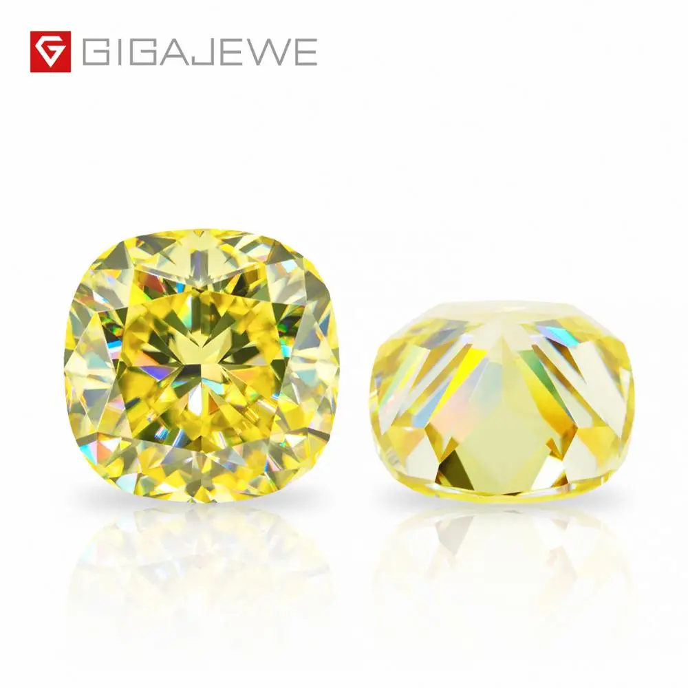 GIGAJEWE-cojín de hielo triturado personalizado, cortado, amarillo vivo, VVS1, moissanita, Diamante Suelto, prueba aprobada, piedras preciosas para fabricación de joyas