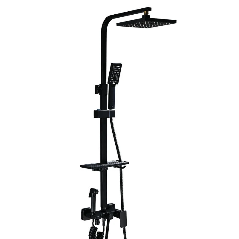 

Matte Black Bathroom Shower Faucet Set withe shelf Rainfall Shower Mixer Tap Bathtub Shower Mixer Tap 3-way Shower Mixe