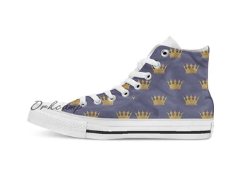 

Royal Blue with Gold Crowns Custom Casual High Top lace-up Canvas shoes sneakers Drop shipping