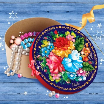 

Embroidery ribbons on the box "Zhostovo"