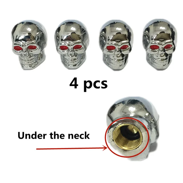 4pcs set of universal tires car skull anti-rust motorcycle copper core car wheel tire air intake caps stem cover wheels auto White
