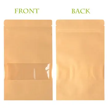 

100pcs Kraft Stand Up Pouches, Zip Lock Stand Up Bags With Matte Window, Reusable, Heat-Sealable For Home Or Business, 5.9×8.6 I