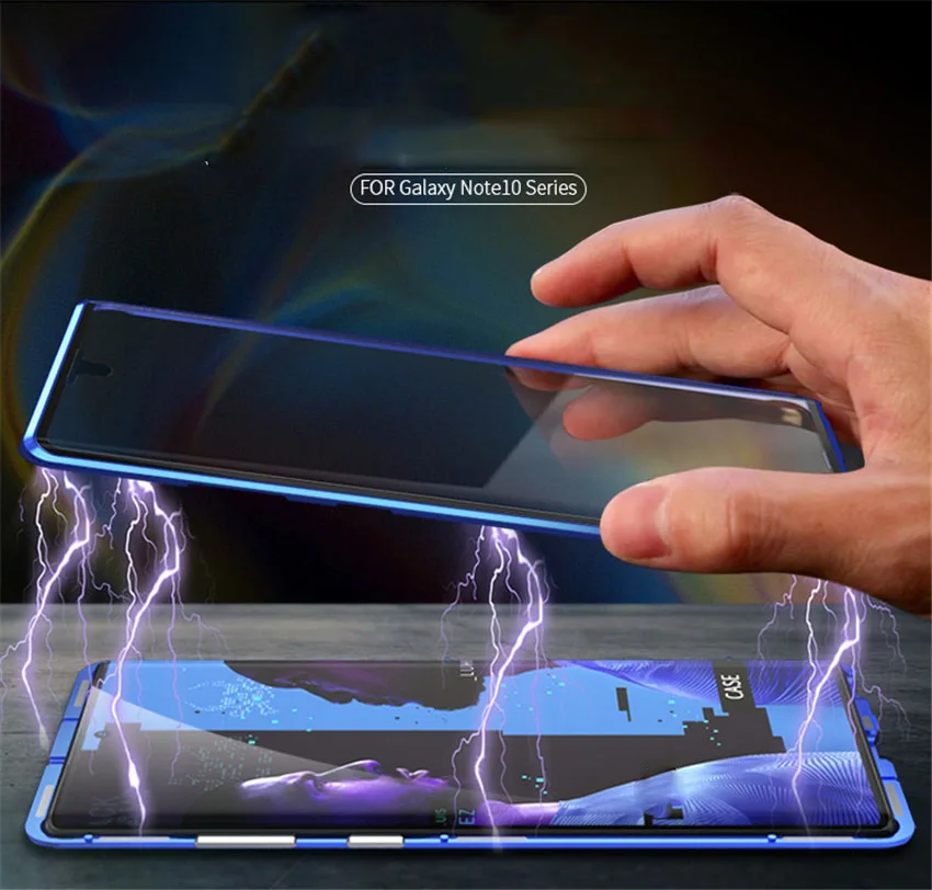 R-just Magnetic Metal Bumper Case for Samsung note 10 plus Tempered Glass Front Back Cover for Samsung note 10note 10 plus case (12)