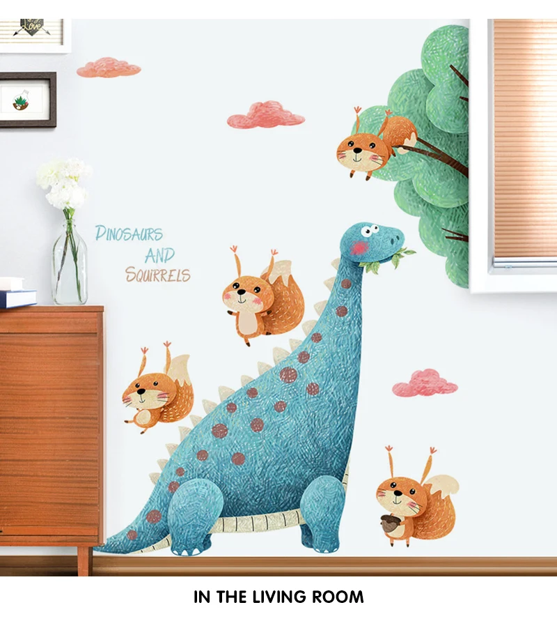 Dinosaur wall sticker corner stickers kids room decoration self-adhesive baby bedroom decor cartoon squirrels pattern home decor