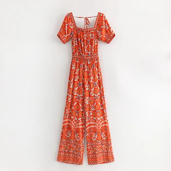 

Summer Jumpsuits For Women 2019 Bohemia Red Female Short Sleeve Jumpsuits With Square Collar Loose Casual Fashion Women Jumpsuit