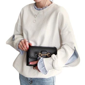 

Women Fake Two Pieces Sweatshirt 2020 Casual Long Sleeve Female Fake Shirt Loose O-Neck Fake Hoodies Women Mock Two Pieces