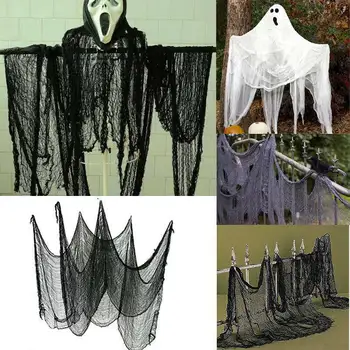 

New Halloween Creepy Gauze Large Grid Yarn Cloth Door House Decor Gothic Props Halloween Party Decoration