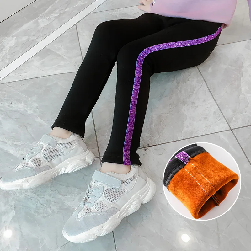 Осенне-зимние плотные леггинсы для девочек 19, новые стильные эластичные универсальные детские штаны с блестками в Корейском стиле