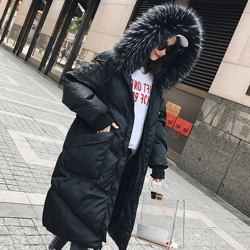 

Down Jacket Cotton-padded Clothes Women's Mid-length 2019 New Style Winter Korean-style Large Fur Collar Thick over-the-Knee Cot