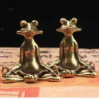 Retro Brass Meditate Zen Buddhism Frog Statue Small Ornament Copper Animal Sculpture Incense Burner Home Desk Decoration Tea Pet - Image 5
