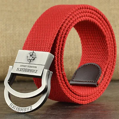 Men's Canvas Belt Double-ring Buckle Hickened Outdoor Plus Long Cloth Waistband 14Colors 110-150cm Length 4cm Width 