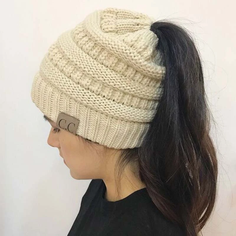 

Messy Bun Drop Shipping Soft Knit Ponytail Beanie Winter Hats For Women Gifts Keep Warm in the Winter Days Personalized Gifts