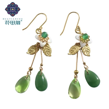 

Gold Alloy Leaves Green Stone Pendant Bead Ethnic Dangle Earring Colored Glass Bead Shell Flower Handmade Woman Jewelry EZ-18064
