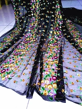 

High quality multi-color thread embroidery French tulle African lace fabric chiffon fabric suitable for high-end dress evening d