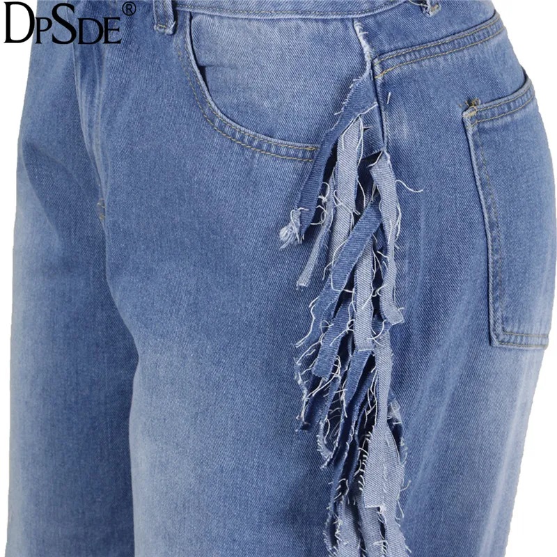 DPSDE Tassel Осень новинка модные джинсовые штаны Синий уличная одежда свободные длинные штаны в талии на молнии повседневные расклешенные брюки