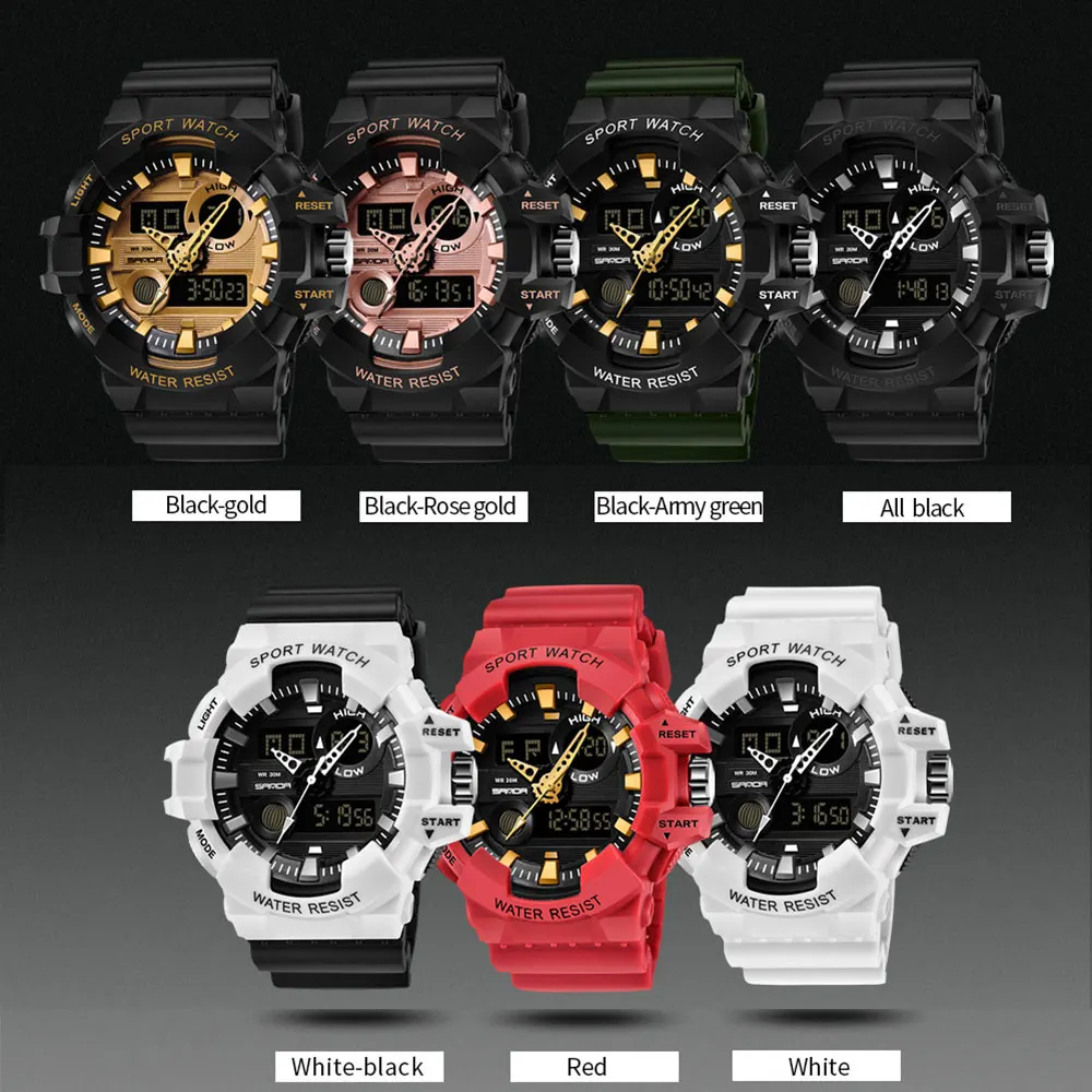 SANDA новые спортивные мужские часы Роскошные цифровые военные кварцевые