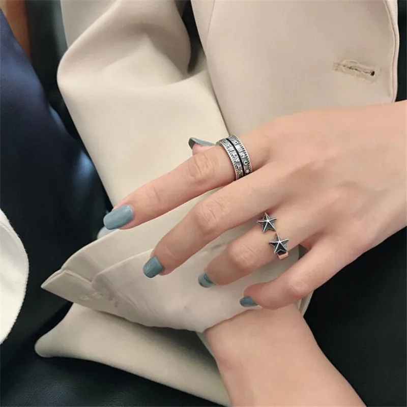 Ying vahine 925 пробы серебряные винтажные английские буквы Открытые Кольца для женщин