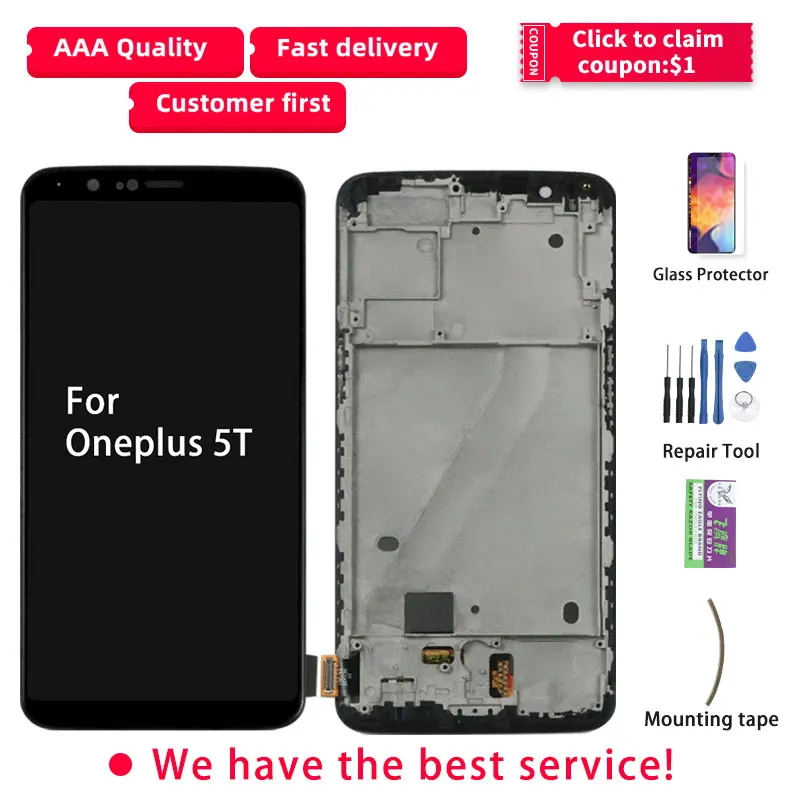Оригинальный ЖК дисплей для Oneplus 5 T сенсорный экран с рамкой дигитайзер в сборе