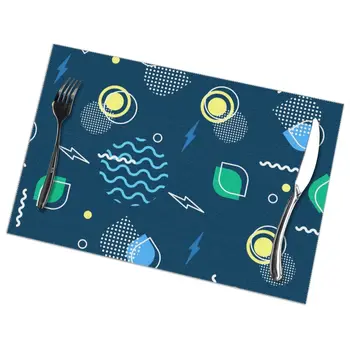 

Tableware Pad Placemats 6 PcsTable Mat Non-Slip Dark Colors Geometric Elements Placemats for Dining Table