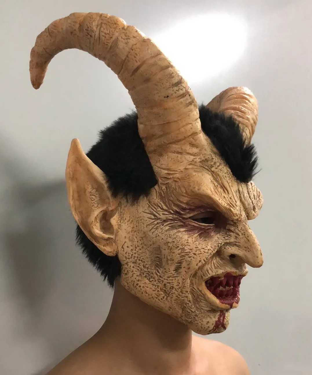 Scary Mask Demon Devil Lucifer Horn Latex Masks Halloween Movie Cosplay Decoration Festival Party Supply Props Adults Horrible