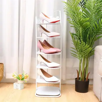 

Simple and Small Shoe Cabinet Iron Shoe Rack Metal Multilayer Shoe Shelf ( Six-tier White Single Mesh)