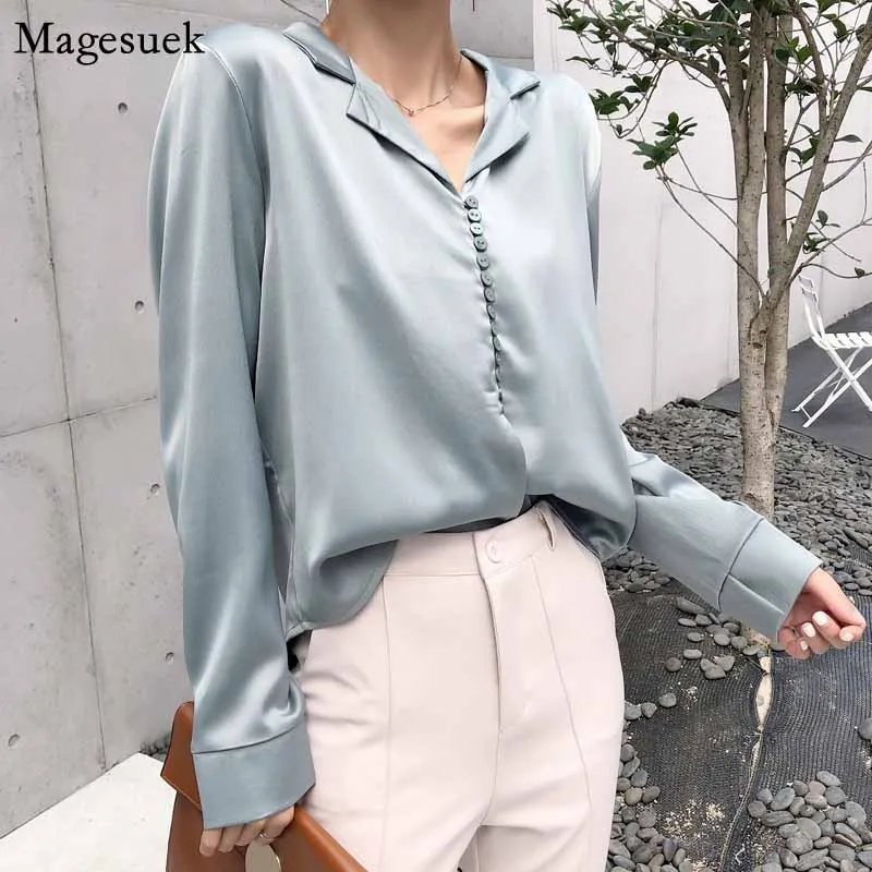 Женская блузка с V-образным вырезом длинным рукавом | одежда