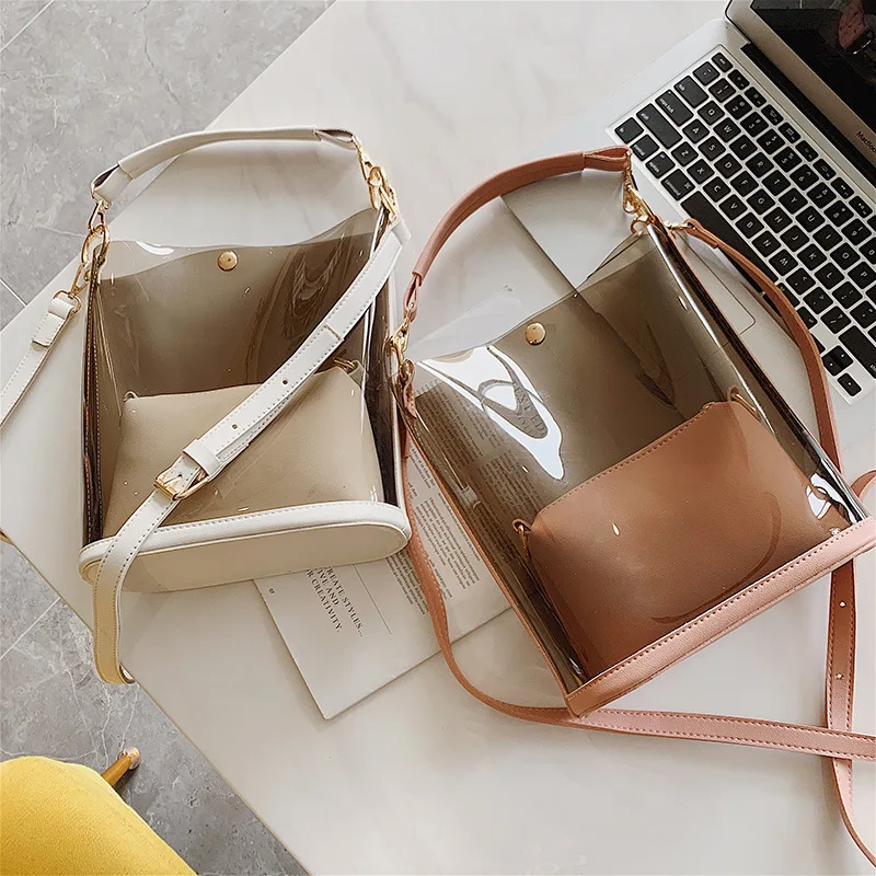 

JIULIN Crossbody Bucket-Bag Messenger-Bags Jelly Luxury Handbag Clear Transparent Small large