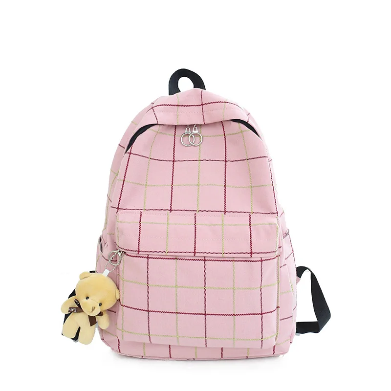 Небольшой свежий плед холщовый женский рюкзак новая мода высокое качество Студенческая сумка Повседневная дикая большая емкость рюкзак для путешествий - Цвет: Розовый