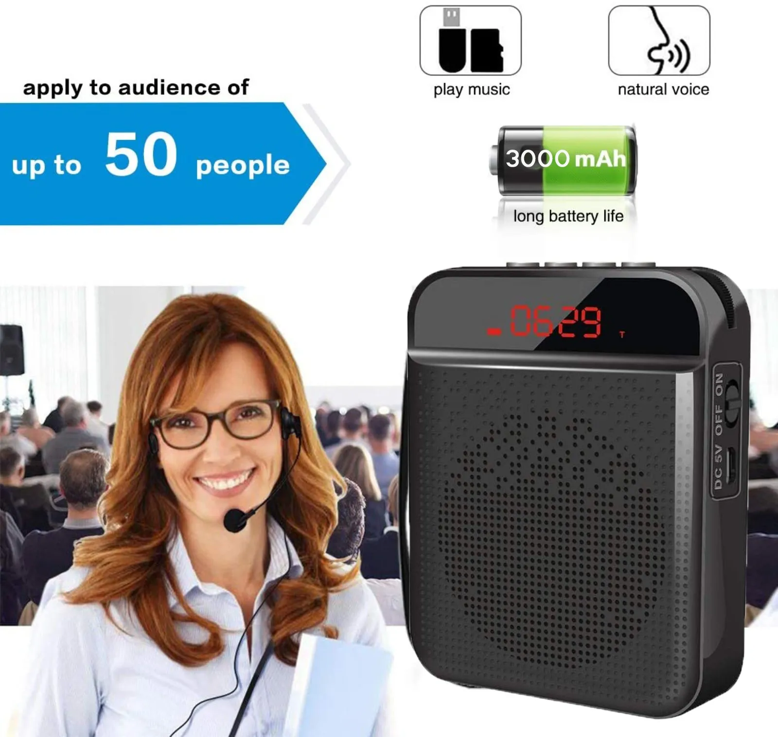 Portable Voice Amplifier With Microphone And Waistband Personal Bluetooth Speak 3000 mAh Rechargeable Li-ion Battery | Дом и сад