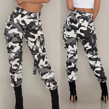 

Women Camo Cargo High Waist Hip Hop Trousers Pants Military Combat Camouflage Long Pant Hip Hop Dance Pants Capris New #L20