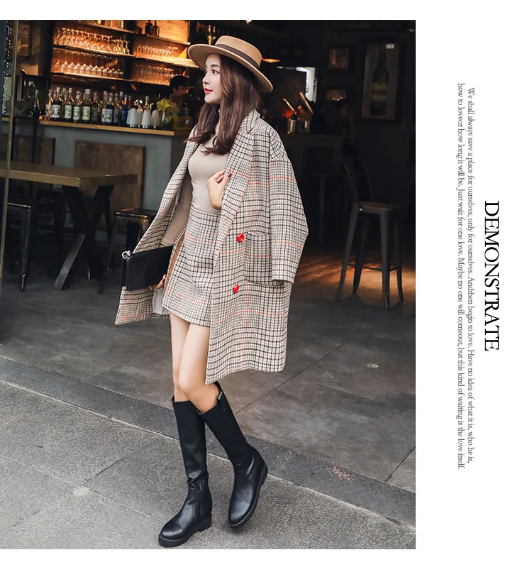 Photo Shoot Autumn And Winter Elegant Graceful Loose-Fit Plaid Coat+ Half-length Short Skirt Online Celebrity Two-Piece Se